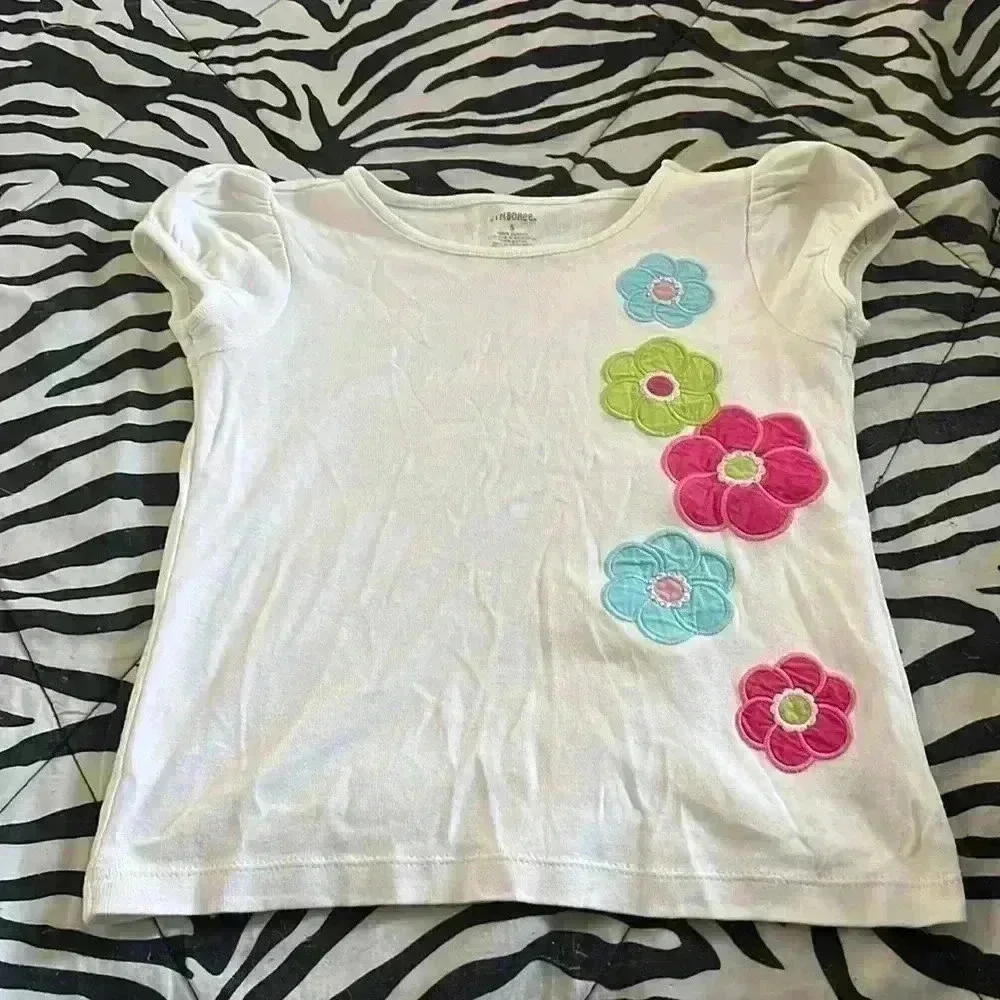 White Colorful Flower Tee